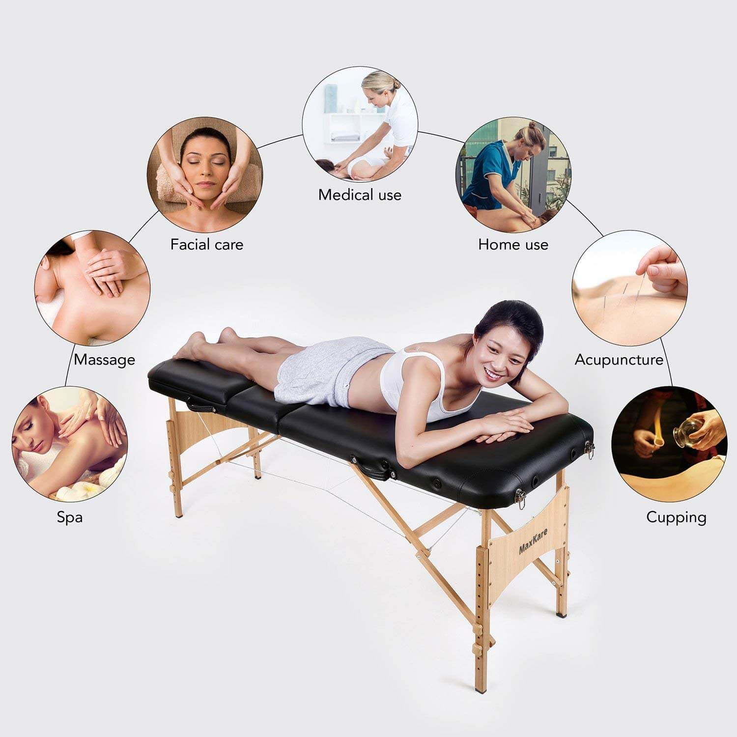 Table de massage pliante 3 zones en bois avec panneau Reiki +